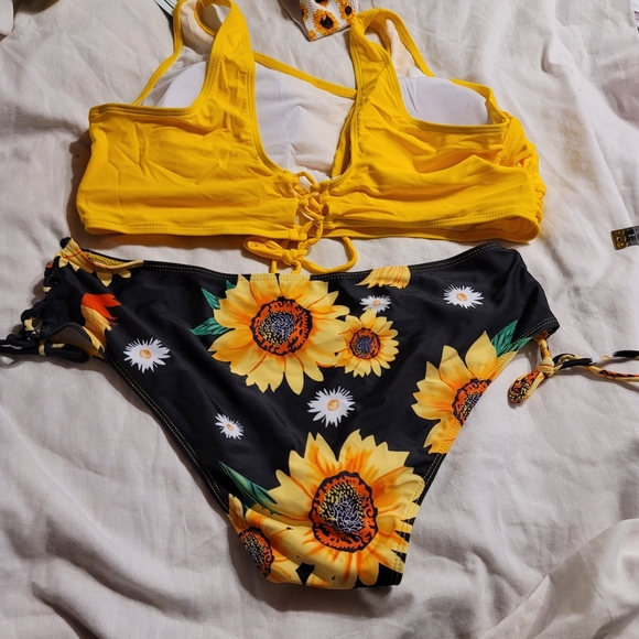 NWT PLUS SIZE ADJUSTABLE SIZING SUNFLOWER BIKINI TOE SIDE TIE BACK - Picture 6 of 8
